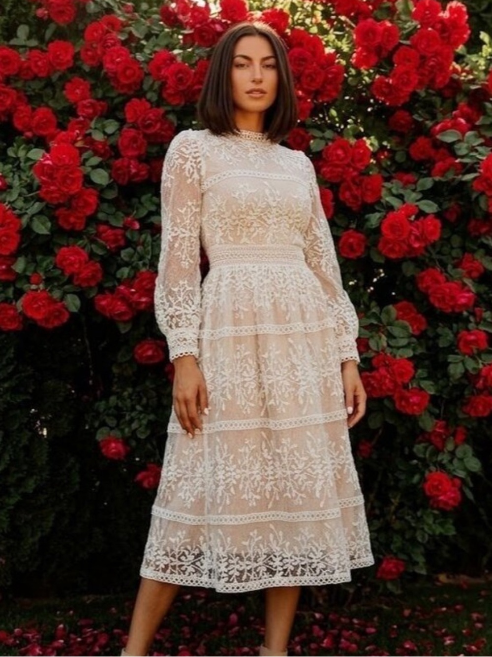 IVY CITY CO Sicily Dress in Champagne Lining Cream Floral Lace Special Occasion